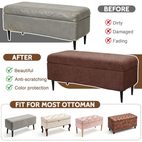 Image of FUANGUI Waterproof Ottoman Cover Slipcovers Rectangular Folding Stretch | Storage Bench Footrest Sofa Stool Covers Footstool Protector with Elastic Bottom, Removable Washable,Large