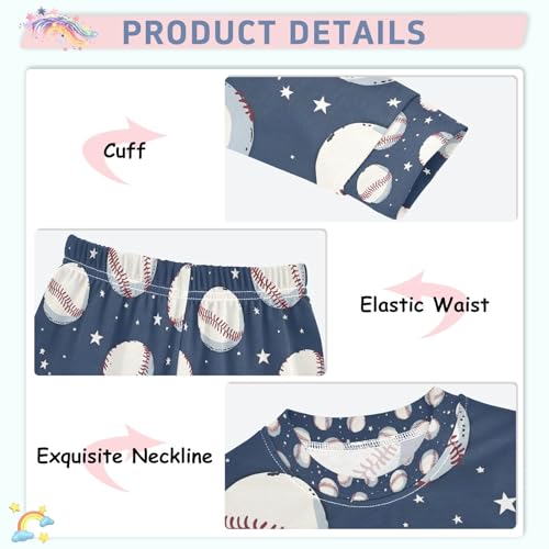 senya White Baseball Star Pajamas Set Long Sleeve Soft Cotton Sleepwear 2 Piece4
