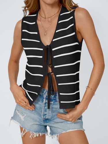 Image of LILLUSORY Womens Tie Front Tops Vacation Sweater Vest | Bohemian Style, Beach Resort Wear, Concert Western Outfits, Crochet Tops, Vacation Outfits, Cute Y2k Sleeveless 2026