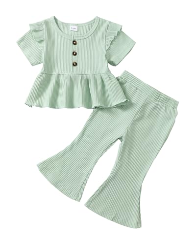 Image of Toddler Baby Girl Clothes Fall/Winter Girls Outfits Ruffle Long Sleeve Tops Floral Flared Pants Girls' Clothing Sets