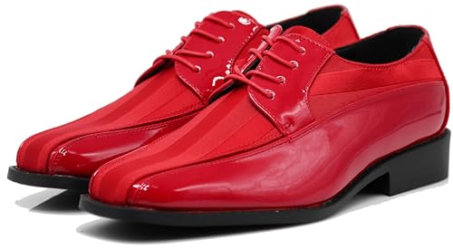 Image of BMY Men's Striped Satin Matching Patent Upper Oxfords Formal Dress Shoes