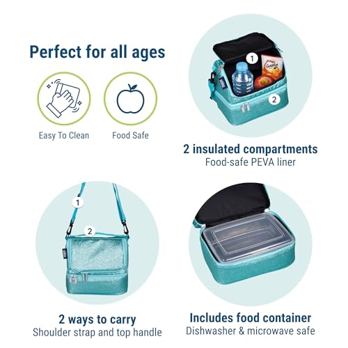 Wildkin Kids Two Compartment Insulated Lunch Bag – Keeps Food Hot or Cold, Easy-Clean Lining, Leak-Resistant & BPA-Free – Boys & Girls, Ideal for School, Travel & Daycare – Blue Glitter by Wildkin - Image 4