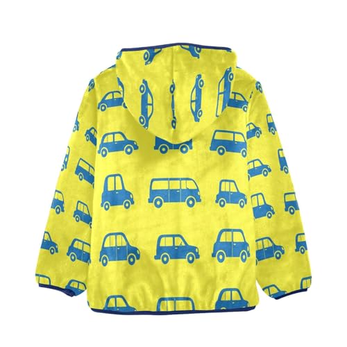 Blue Cars on Yellow Toddler Fleece Jacket Girl Boys Hooded Fleece Jacket Coat Warm Outwear Zip-up 3-10T2