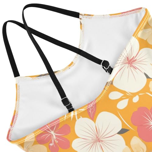 KLL Vintage Yellow Orange Floral Pattern Girls' One Piece Swimsuit Summer Swimming Suits Adjustable Strap Quick-Dry4