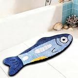Fish Rug - Cute Fish Bath Mat Blue Bathroom Rugs Animal Pattern Fun Carpet, Non-Slip Plush Absorbent Bath Mats, Cool Carpet for Bedroom Living Room Shower Sink Bathtub Room Decor, 16'x 47'