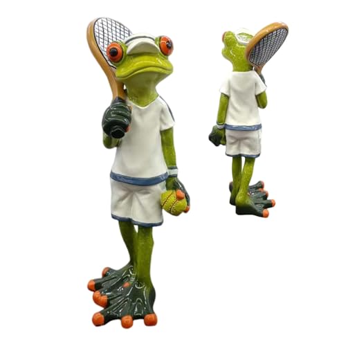Figuras de atleta de tenis de rana, estatua de rana de resina hecha a mano - Decoración de rana de tenis de simulación - Adorno de rana agrícola de resina para exteriores, para balcón, jardín, barcos,