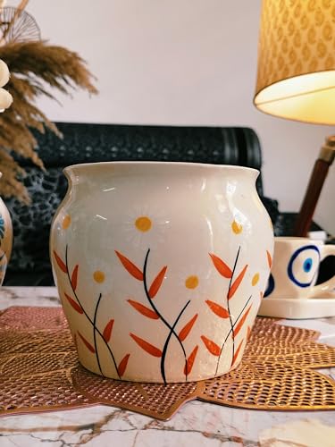 Image of Niyara Ceramic planters pots for Indoor Outdoor Home, Garden Office Decor Balcony Planters Gamla Flower Size Small 6 inches (Earthen Bloom)
