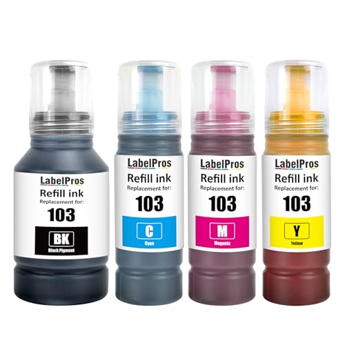 LabelPros 103 Ink Bottle Compatible with Epson EcoTank L1110 L3150 L3250 L5190 L1210 L1230 L1250 L1270 L3100 L3101 L3110 L3111
