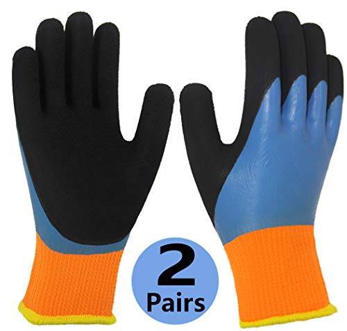 Cold Weather Work Gloves 2 Pairs, Polar Fleece Liner Thermal Gloves, Double Coating