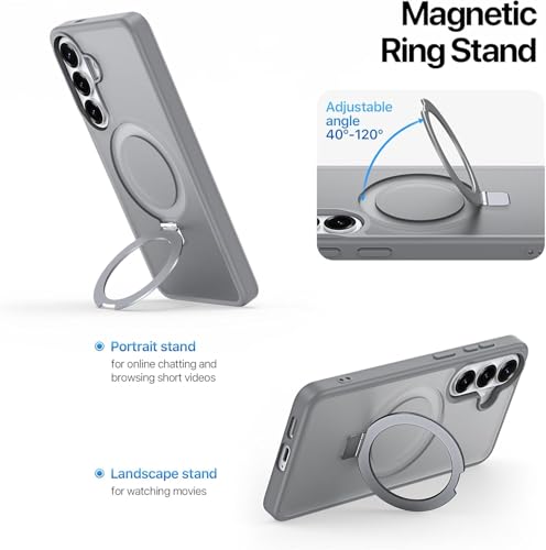 Image of DIZORO Polycarbonate Magnetic Ostand Ring Basic Case Fit Compatible with Samsung Galaxy S26 Case, Compatible with Wireless Charging,Military Grade Drop Translucent Hard Tested Back Cover (Grey)