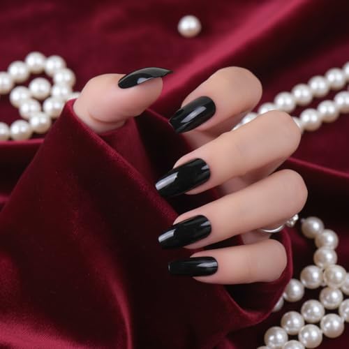 Image of 24 Pcs Reusable Artificial Nails Fake Nails with Glue and Kit|Black Velvet Square Ultra Gloss Press On Nails | ABS Material UV Protected Long Lasting Finish | Reusable Customizable Nail Kit |Long Coffin Nails