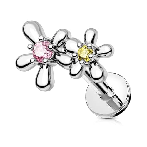 OUFER Cute Floral Cartilage Piercing, 16G Internally Threaded Flat Back Piercings Silver Helix Cartilage Tragus Piercing Jewelry