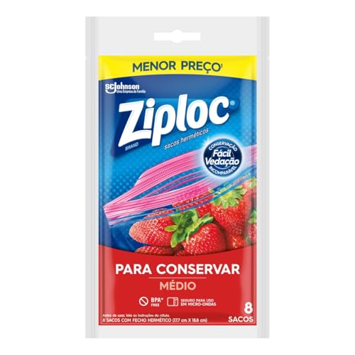 Ziploc Saco Hermético para Conservar Alimentos, Organizador, Médio, 8 Unidades