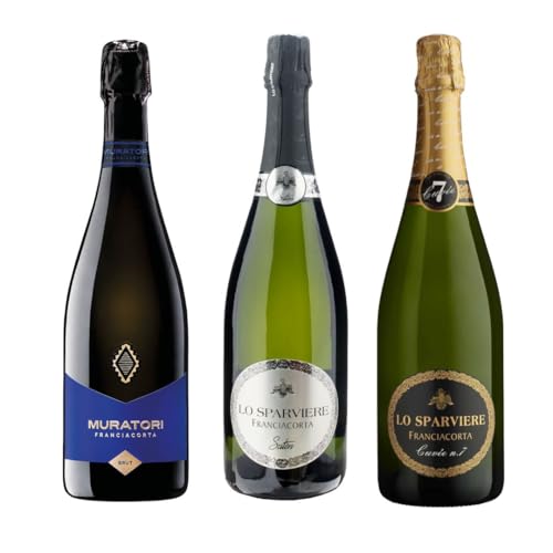 Caja Regalo Franciacorta DOCG 3 Botellas | Lo Sparviere Cuvée 7 Brut, Lo Sparviere Satèn, Muratori Brut | Ideas Regalo Navidad | Espumante Italiano Premium