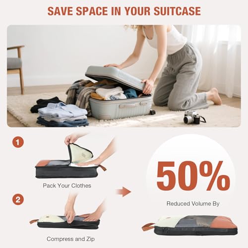 Packing Cubes for Travel, Compression 6 Set Organizer Bags for Women with Shoe Bag & Laundry Pouch, Luggage Organizers for Suitcase, Carry On & Trips, Travel Essentials4