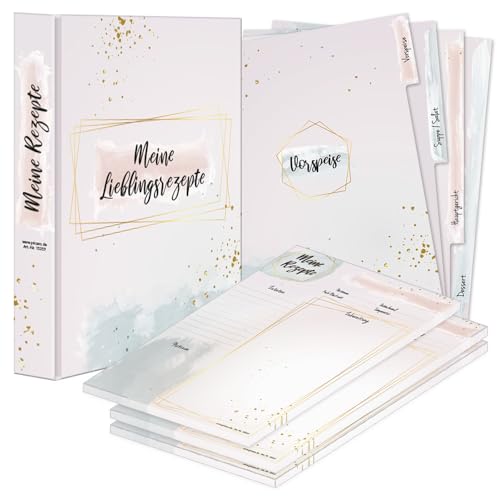 PRICARO Rezeptordner Komplett-Set 'Golden Dots', A4, 8 teilig