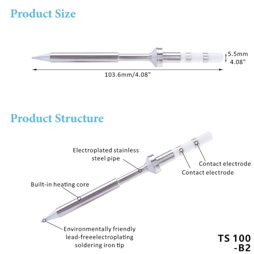 Image of TS100-B2 Soldering Iron Tips, Rapid Heating Replacement Solder Tips Compatible with TS100, TS101, Pine64 and Pinecil Soldering Irons -Accurate Soldering Easy to Install