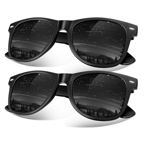 Sunier Polarized Sunglasses for Men and Women Eyewear, UV400 Lens Retro Classic Square Shades 2 Pack,SR003