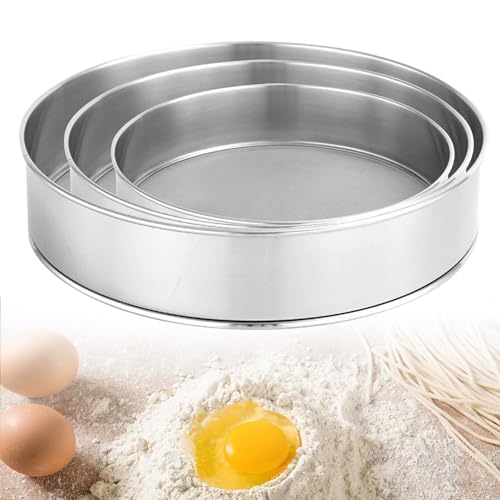 Lovesmile 3 Pezzi Setaccio Farina, Girare Setaccio per Farina, Acciaio Inossidabile Setaccio, Riutilizzabile Setaccio da Cucina Adatto per Cucina Pasticceria Ristorante Cottura Forno (3 Dimensioni)