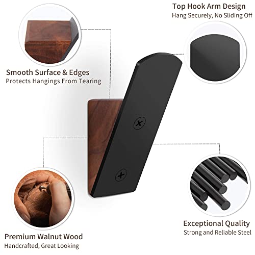 Alxuses Wall Hooks For Hanging - Coat Hooks Wall Mounted - 3 Pack - Towel Hook - Black Walnut Wood Black Metal Hooks - Modern Wall Hook Holder For Hanging Coats, Hats, Bags #TOP2