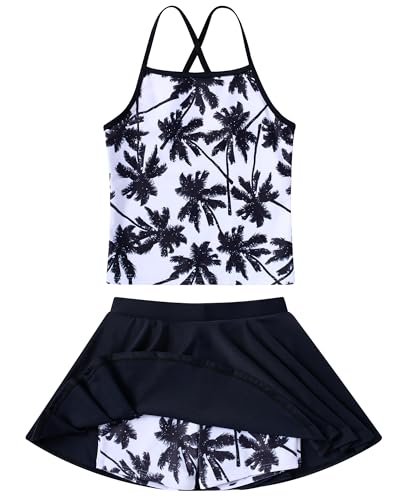 Image of Girls Tankini Swimsuit Mermaid Bathing Suits Criss-Cross Strap Adjustable Summer Beach Two Piece Swimwear Size 4-12