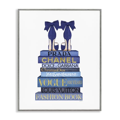 Image of Stupell Industries Blue Bow Heels Above Iconic Designer Books Wall Art, 11x14, White