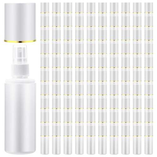 50 Pack 3.4 oz Plastic Spray Bottles Fine Mist Travel with Pump Spray Cap Double Cap Refillable and Reusable Empty Plastic Containers for Travel Cosmetic Essential Oils