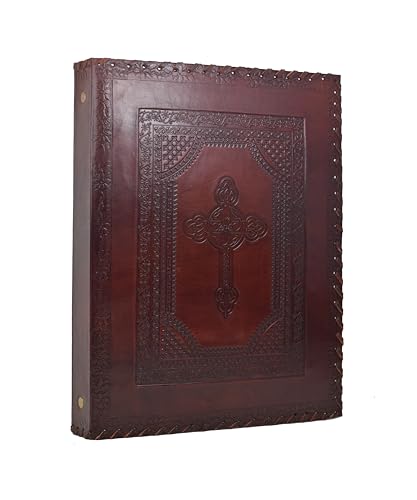 ROOGU Classeur à anneaux A4 en cuir avec croix, fait à la main, en cuir de buffle, à 4 anneaux, style vintage, pour documents, collection de plantes,...