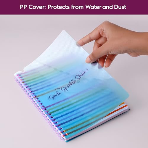 Image of DOODLE A5 Notebook with Soft Spiral Wiro, Elastic Band Closure & Pen Holder | Beautifully Printed PP Cover | 160 Pages of Premium Ruled Paper | Perfect for School, College & Office Use - Bright Beam