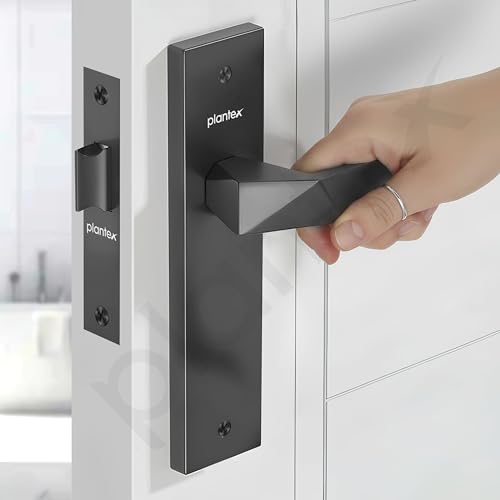 Image of Plantex Heavy Duty Door Lock - Bathroom Door Lock /Mortise 8inch Keyless Plate Handle Set for Home /Bathroom /Store Room /Balcony /Office with Baby Latch (8129- Grey)
