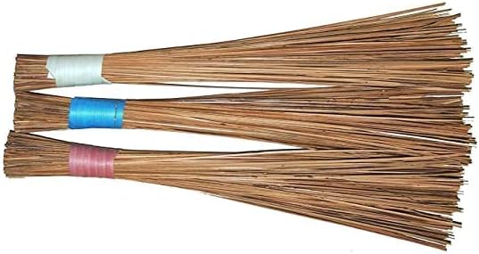 Natural & Pure Bamboo Stick Coconut Jhadu/Broom – Traditional Eco-Friendly Broom for Outdoor Cleaning, Garden, Veranda & Open Spaces | Durable, Lightweight & Long-Handled (Brown, Pack of 3)