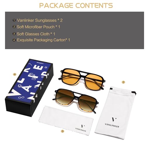 Image of VANLINKER Retro Vintage 70s Square Aviator sunglasses for women men VL9611X