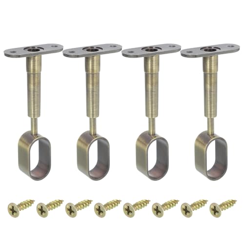 QUARKZMAN 4 Pz Staffa Mensola Armadio Ovale, Staffa di Supporto Tubo Asta Armadio Regolabile in Altezza, Staffa Porta Tubo Completa con Viti per Armadio Armadio Bronzo