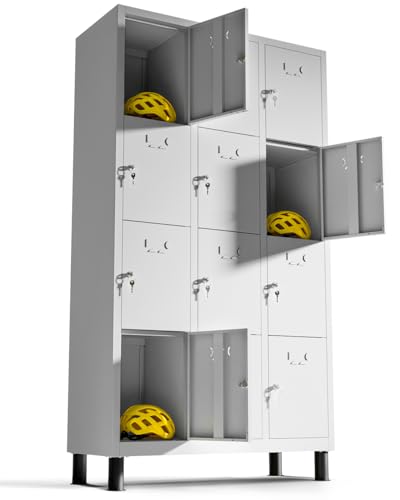 TwinThink Taquillas Vestuario 180 x 97 x 40 cm Taquillas Metalicas de 12 Puertas Taquilla Metalica con Llave Taquillas Vestuario Metalicas (Gris)