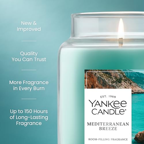 Yankee Candle Large Jar Scented Candle with up to 150 Hour Burn Time, Premium Plant Wax Blend for Consistent Burn, 22 oz Jar Candle with Room Filling Fragrance, Mediterranean Breeze