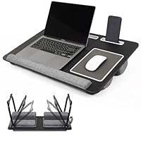 BTGGG Laptop Tray Lap Desk with Cushion & Foldable Legs, 2 in 1 Portable Bed Tray Table for Up to 17’’ Laptops, Large 40x60cm Writing Desk with Phone Holder, Built-in Mouse Pad, Wrist Rest, Black