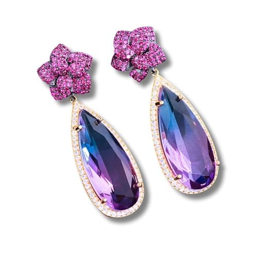 Brinco Feminino "Drop Shine" – Ametista em Gota e Zircônias Crave...