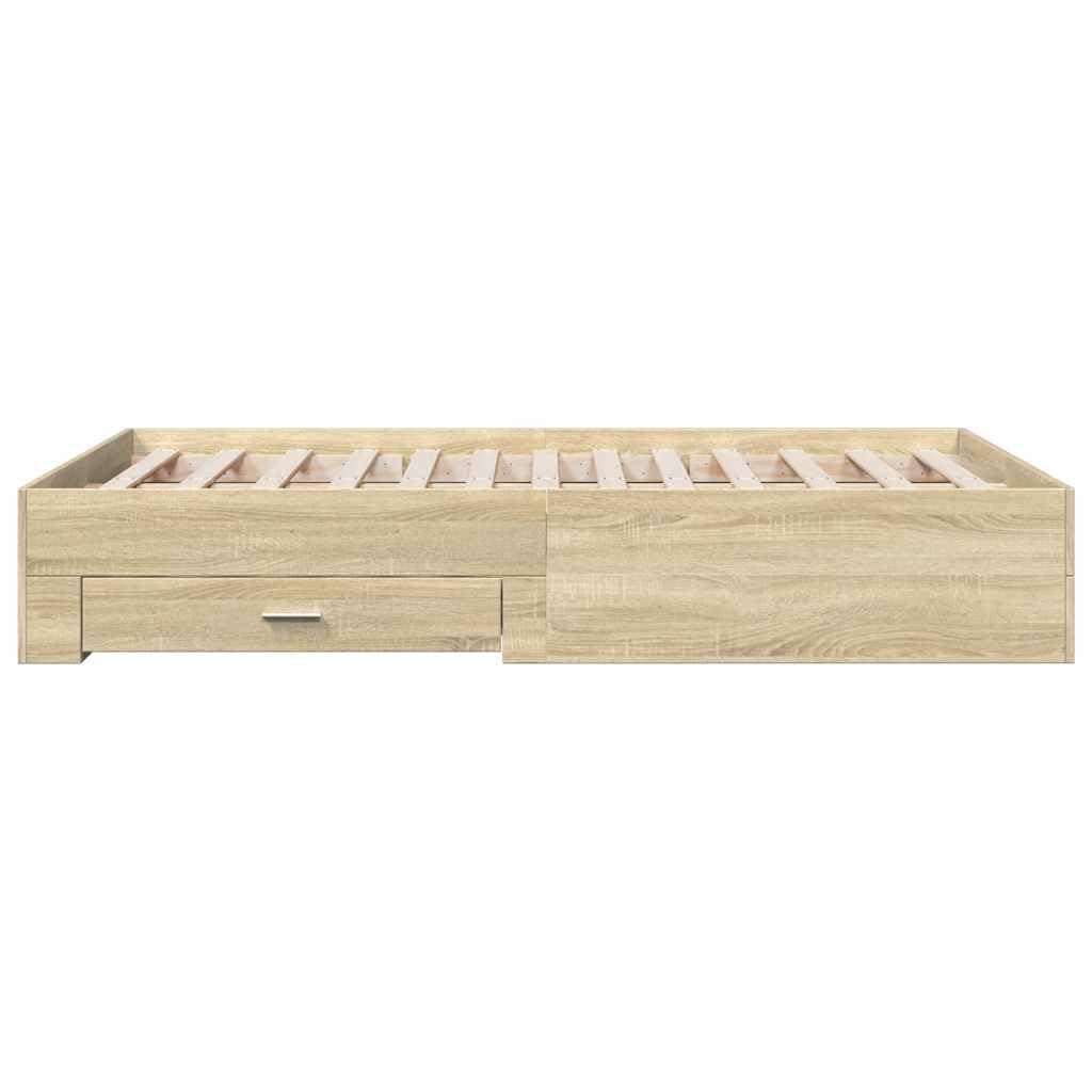 vidaXL Cama con Cajones, Somier Doble de Invitados, Estructura de Cama, Mueble para Dormitorio, Madera de Ingeniería Roble Sonoma 135x190 cm