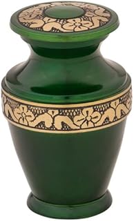 Umbria Brass Keepsake Cremation Urn for Ashes, Brass, Green Urn, Keepsake Sized Cremation Urn, 3 Inches High