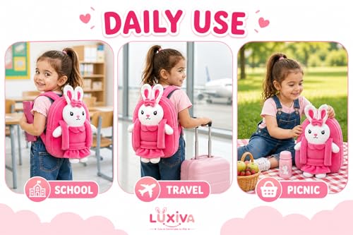 Image of Cartoon Plush Kids School Bag 2-6 Years | Soft Toy Backpack for Boys & Girls | Toddler Nursery Preschool Bag | Lightweight Adjustable Straps