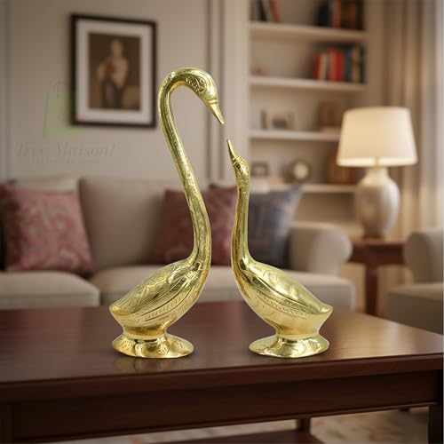 Image of Brass Swan Pair Statue | Hanso ke Jode | Vastu Shastra & Feng Shui Remedies | Home Decor | Showpiece | Vastu Remedy | Weight - 1100gm Approx