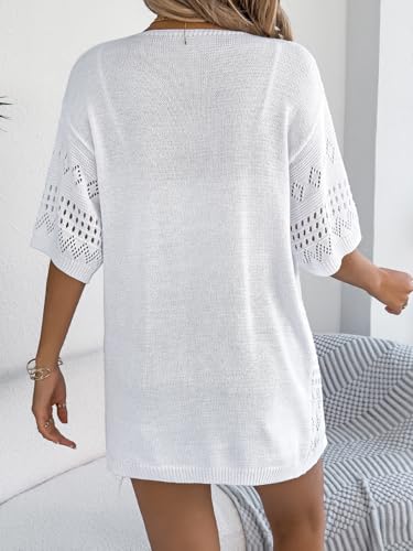 Image of Spicy Sandia Women's Loose Fit Short Sleeve Crochet Cardigan Sweaters for Summer