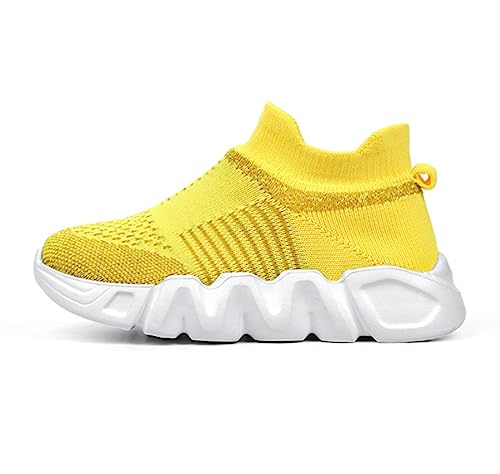 FOFJR Boy Girl Socks Shoes Breathable Walking Shoes Lightweight Non-Slip Sneakers for Children Yellow