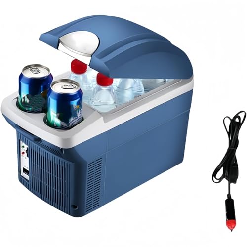 YFFY車用冷蔵庫 、 6L/8L 小型車用断熱12V/24V 、車用 断熱 保冷、 保冷庫 冷凍 ドリンク 飲料 ックス温冷対応 車や旅行、多機能 車載冷蔵庫 小型 , キャンプ旅行アウトドア乗り物 (12V,ブルー(8L))
