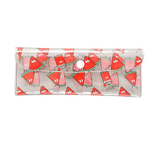 Preisvergleich Produktbild MSYOU Bleistifttasche Persönlichkeit Transparent Obststil Praktische Knopf Stifttasche Multifunktion Make-up Pinsel Aufbewahrungstasche Student Schule Erwachsene Büro Equipment (Wassermelon)