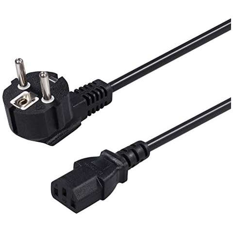 2m Kaltgerätekabel Winkel Netzkabel für PC, Monitore, Drucker, usw. - Schutzkontakt gewinkelt auf Kaltgerätestecker C13 schwarz Cover