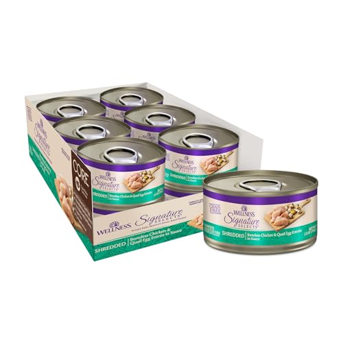 Wellness CORE Signature Selects Shredded Adult Canned Wet Cat Food, Natural, Protein Rich, Grain Free, Chicken and Quail Egg Entrée Recipe, 2.8 oz, Pack of 12 Cans - image 1