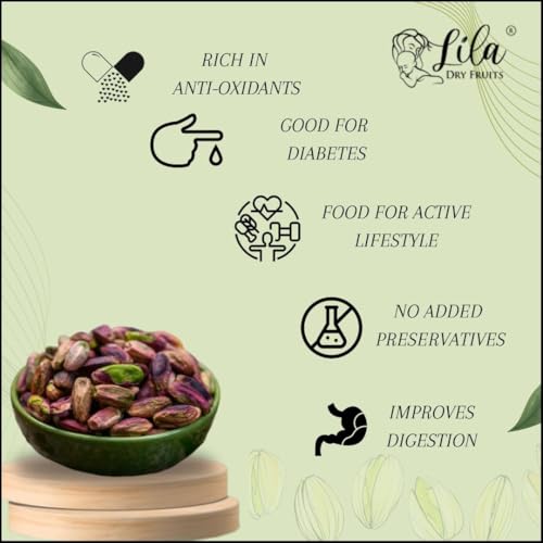 Image of LILA DRY FRUITS Pistachios 100 Gms Pistachio without Shell Raw Mota Unslated Pista | Unflavoured Plain Pista High in Protein & Dietary Fiber | Ideal for Cooking, Baking Perfect for Gifting