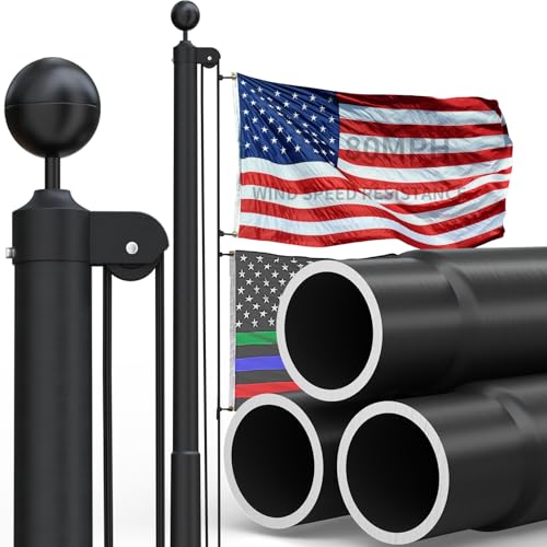 KBLOONG 15FT Heavy Duty Flag Pole 80 MPH Wind Tested 13-Gauge Black Extra Thick Aluminum In-Ground Flagpole Kit with 3x5 USA Flag for Outside House Commercial Residential Outdoor