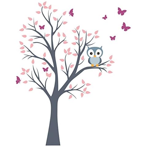 madras24pl Wall stickers Kids Baby Children's colorful stickers Animal Trees Cute Owl Wall Decals Nursery Bedroom Livingroom Decoration Childroom owls hearts birds XL 151 cm x 122 cm Cover